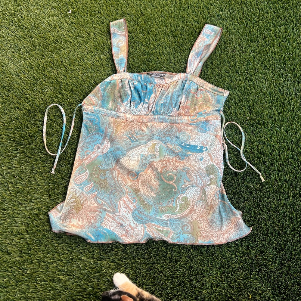 Self Esteem Blue and Tan Paisley Tank Top